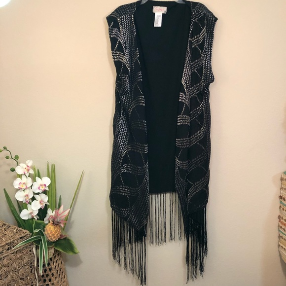 Free People Sweaters - Free People | Black silver fringe sleeveless